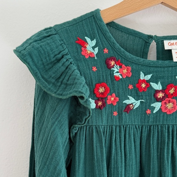 Cat & Jack Other - Cat & Jack Dark Green Dress with Floral Embroidery long sleeve